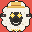 A pixel-art sheep with a cream fleece, star-shaped eyes and a wide smile, wearing a straw hat and a gold chain, on a barn-red field.